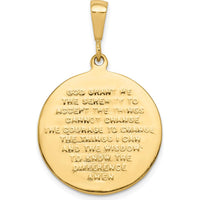 10K Yellow Gold Praying Hands Reversible Pendant with Serenity Prayer - Polished Finish, 35mm Length