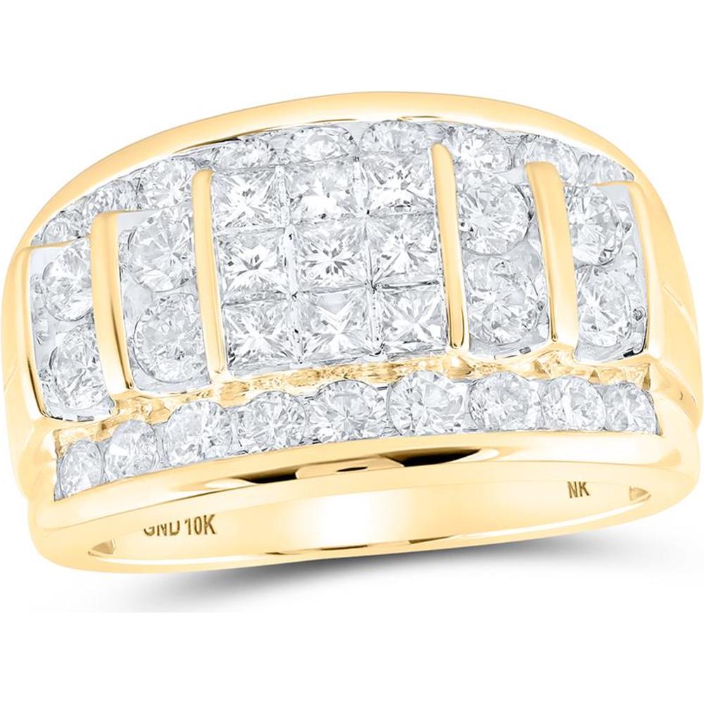 10K Yellow Gold Princess and Round Diamond Band Ring - 3 Carat Total Weight