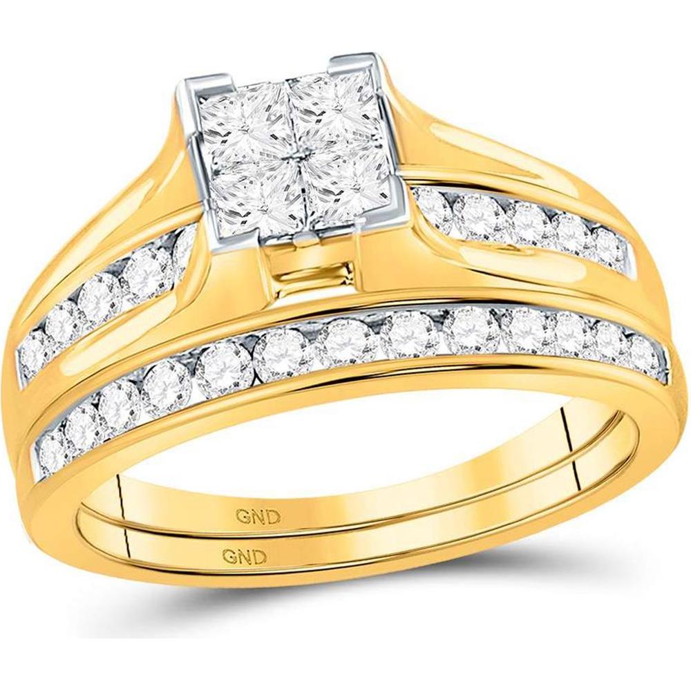 10K Yellow Gold Princess and Round Diamond Bridal Wedding Ring Set - 1.00 Carat Total Diamond Weight