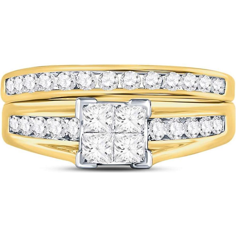 10K Yellow Gold Princess and Round Diamond Bridal Wedding Ring Set - 1.00 Carat Total Diamond Weight