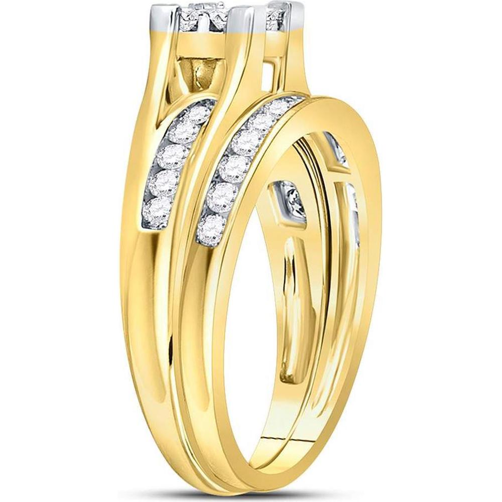 10K Yellow Gold Princess and Round Diamond Bridal Wedding Ring Set - 1.00 Carat Total Diamond Weight