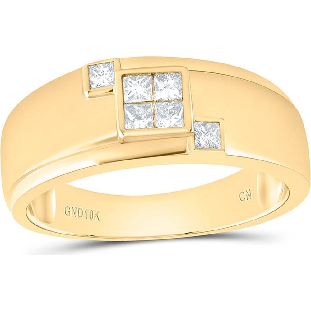 10K Yellow Gold Princess Diamond Band Ring with Invisible-Set and Bezel-Set Diamonds - 3/8 Carat Total Diamond Weight