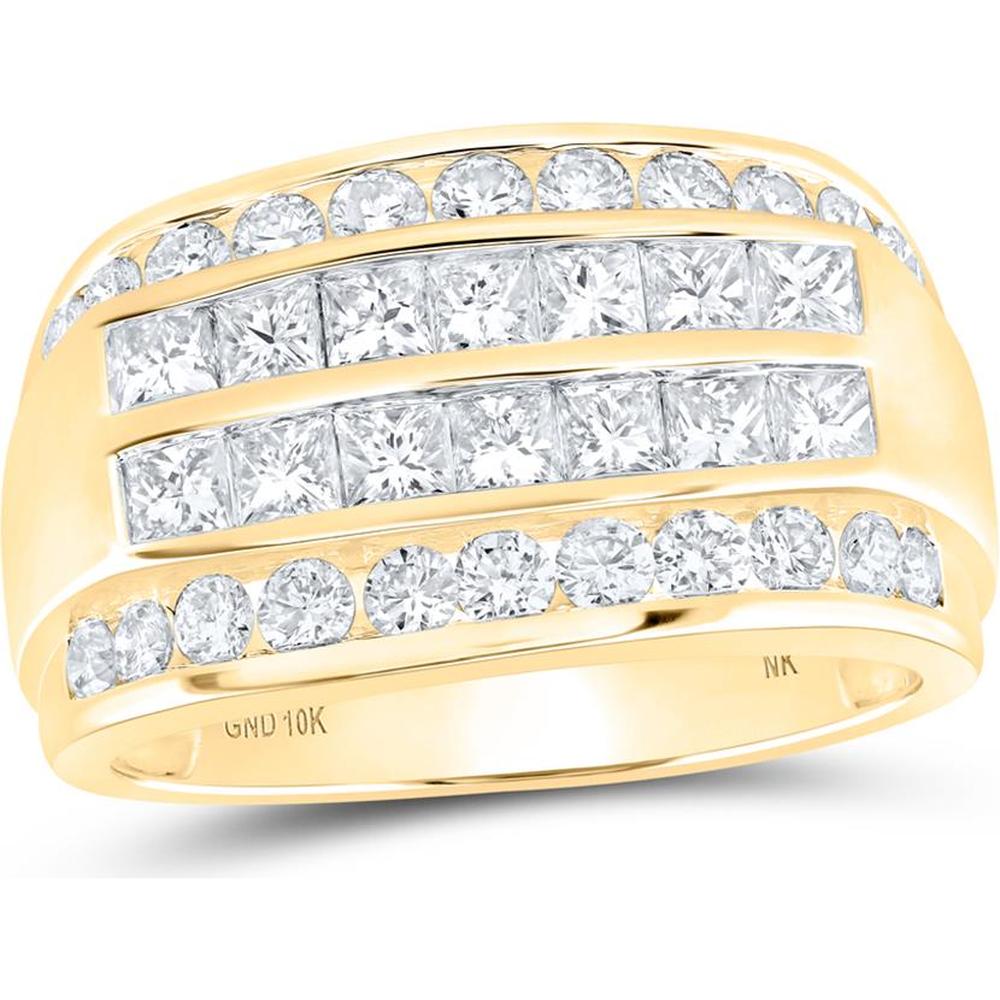10K Yellow Gold Princess Diamond Band Ring with Invisible-set Princess Diamonds - 2.5 Carat Total Diamond Weight