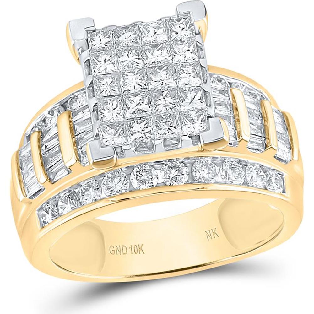 10K Yellow Gold Princess Diamond Bridal Engagement Ring - 2.00 Carat Total Diamond Weight