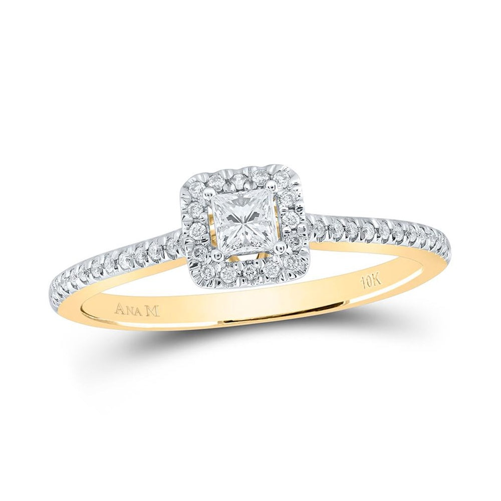 10K Yellow Gold Princess Diamond Bridal Ring - 1/3 Carat Total Diamond Weight