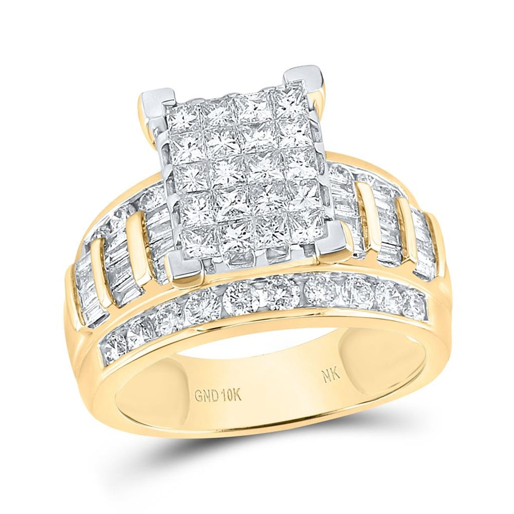 10K Yellow Gold Princess Diamond Bridal Ring - 2 Carat Total Diamond Weight