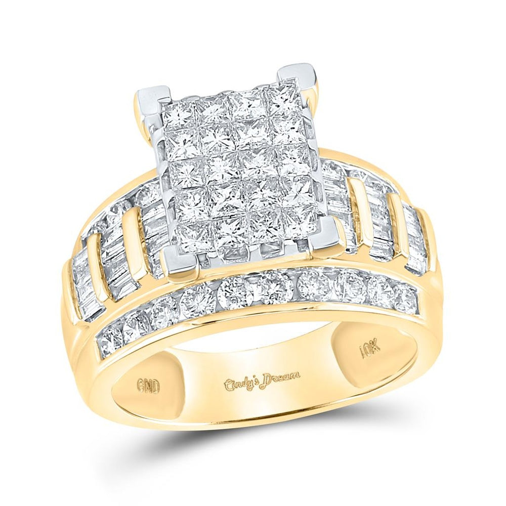 10K Yellow Gold Princess Diamond Bridal Ring - 2 Carat Total Diamond Weight