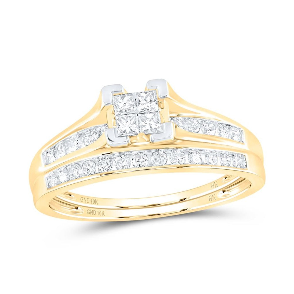 10K Yellow Gold Princess Diamond Bridal Ring Set - 1/2 Carat Total Diamond Weight