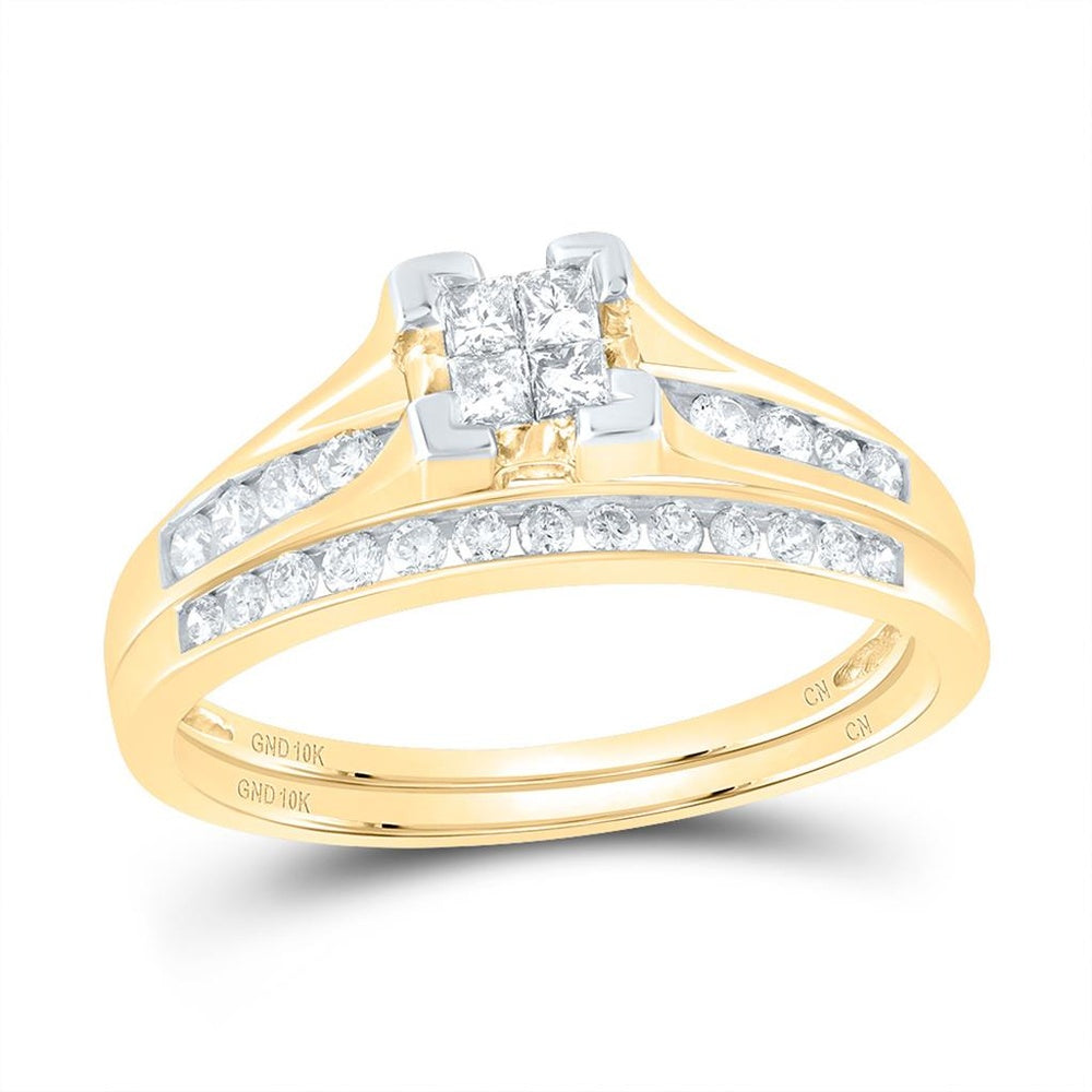 10K Yellow Gold Princess Diamond Bridal Ring Set - 1/2 Carat Total Diamond Weight