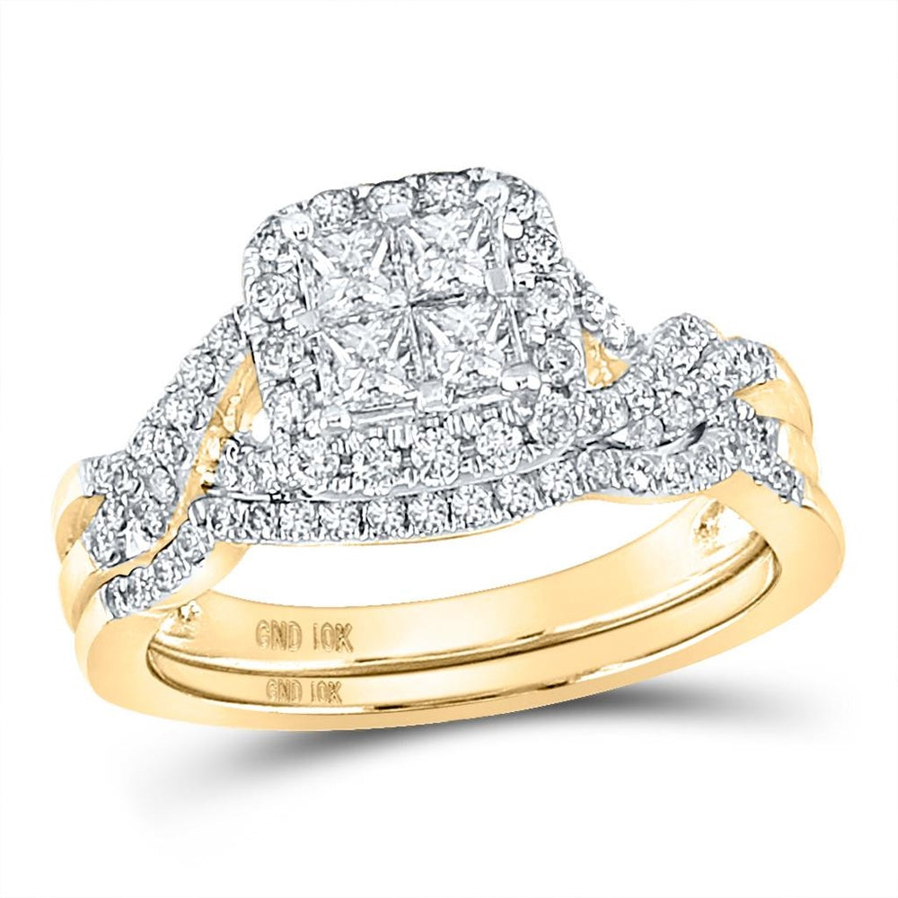 10K Yellow Gold Princess Diamond Bridal Ring Set - 1 Carat Total Diamond Weight