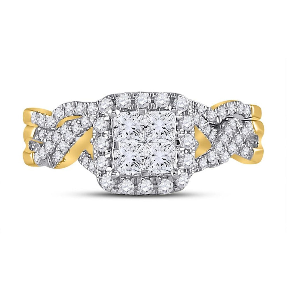 10K Yellow Gold Princess Diamond Bridal Ring Set - 1 Carat Total Diamond Weight