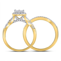 10K Yellow Gold Princess Diamond Bridal Ring Set - 1 Carat Total Diamond Weight