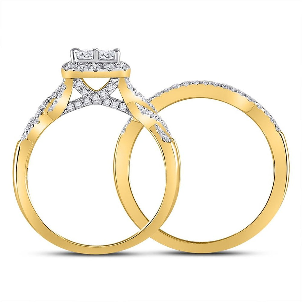 10K Yellow Gold Princess Diamond Bridal Ring Set - 1 Carat Total Diamond Weight