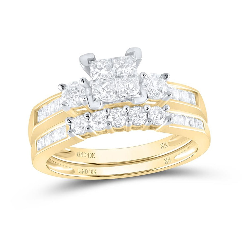 10K Yellow Gold Princess Diamond Bridal Ring Set - 1 Carat Total Diamond Weight
