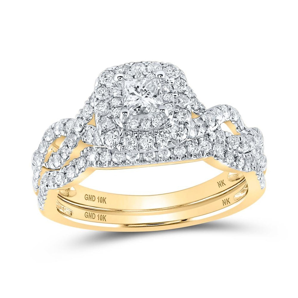 10K Yellow Gold Princess Diamond Bridal Ring Set - 1 Carat Total Diamond Weight