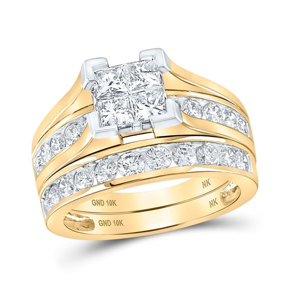 10K Yellow Gold Princess Diamond Bridal Ring Set - 2 Carat Total Diamond Weight