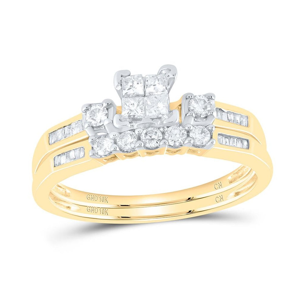 10K Yellow Gold Princess Diamond Bridal Ring Set - 3/8 Carat Total Diamond Weight