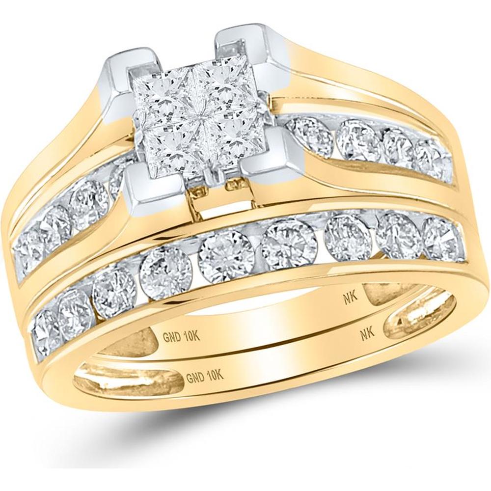 10K Yellow Gold Princess Diamond Bridal Wedding Ring Set - 1.5 Carat Total Diamond Weight