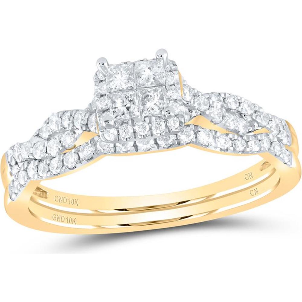 10K Yellow Gold Princess Diamond Bridal Wedding Ring Set with 1/2 Carat Total Diamond Weight