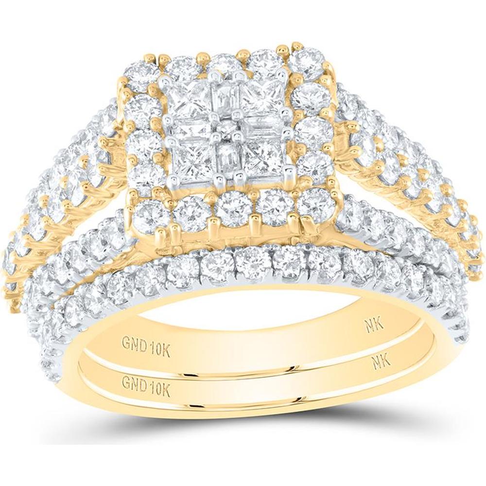 10K Yellow Gold Princess Diamond Square Bridal Wedding Ring Set - 2.0 Carat Total Diamond Weight