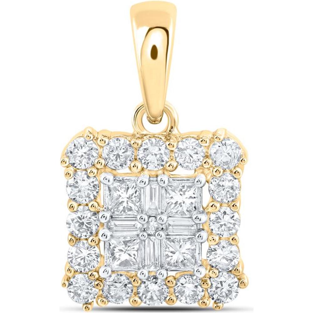10K Yellow Gold Princess Diamond Square Pendant - 5/8 Carat Total Diamond Weight