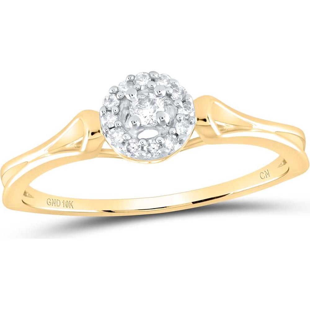 10K Yellow Gold Promise Ring with Round Prong-Set Center and Diamond Halo - 1/10 Carat Total Diamond Weight