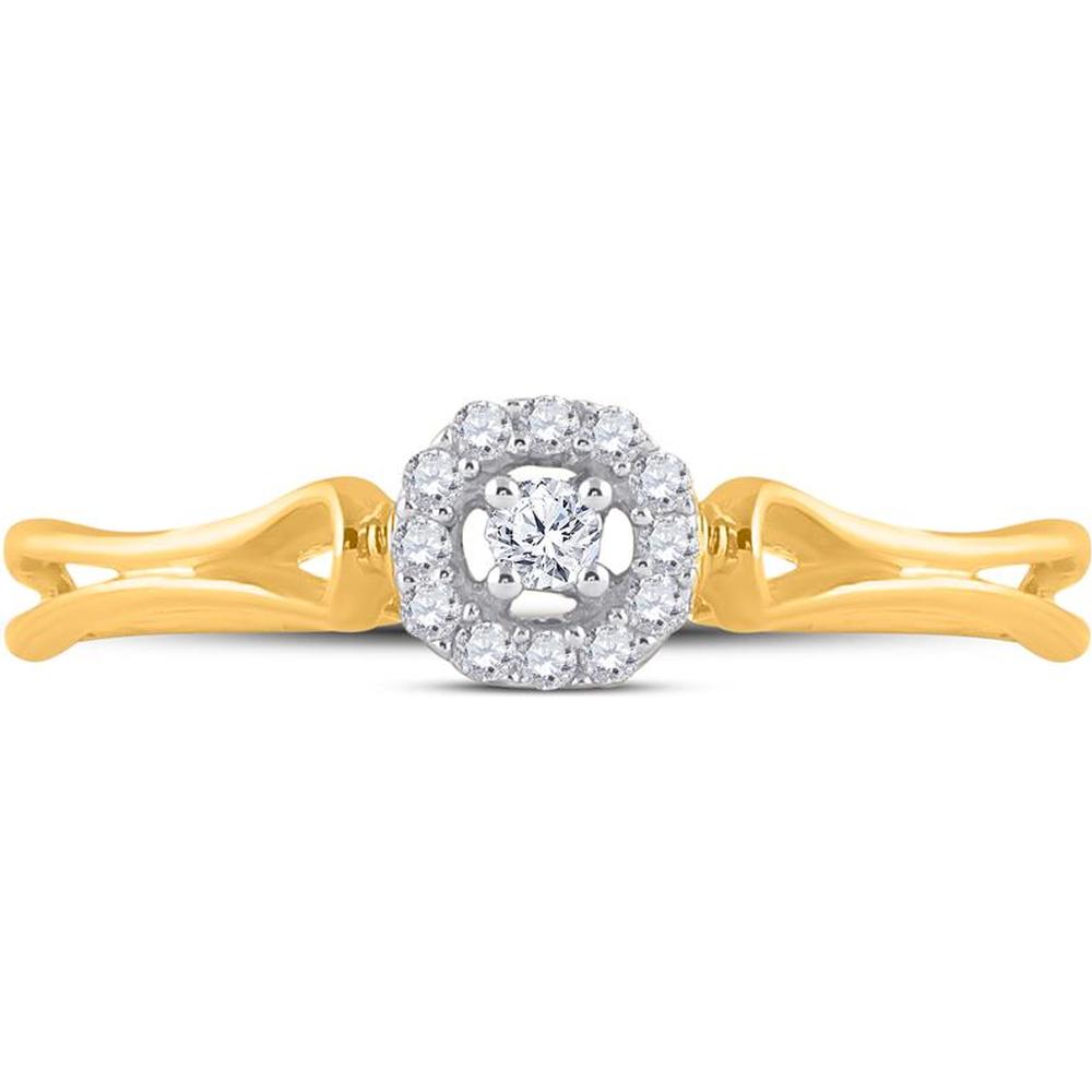 10K Yellow Gold Promise Ring with Round Prong-Set Center and Diamond Halo - 1/10 Carat Total Diamond Weight