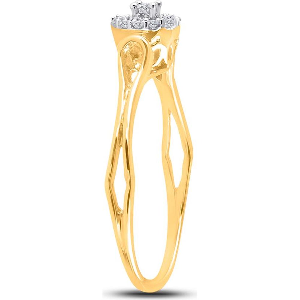 10K Yellow Gold Promise Ring with Round Prong-Set Center and Diamond Halo - 1/10 Carat Total Diamond Weight
