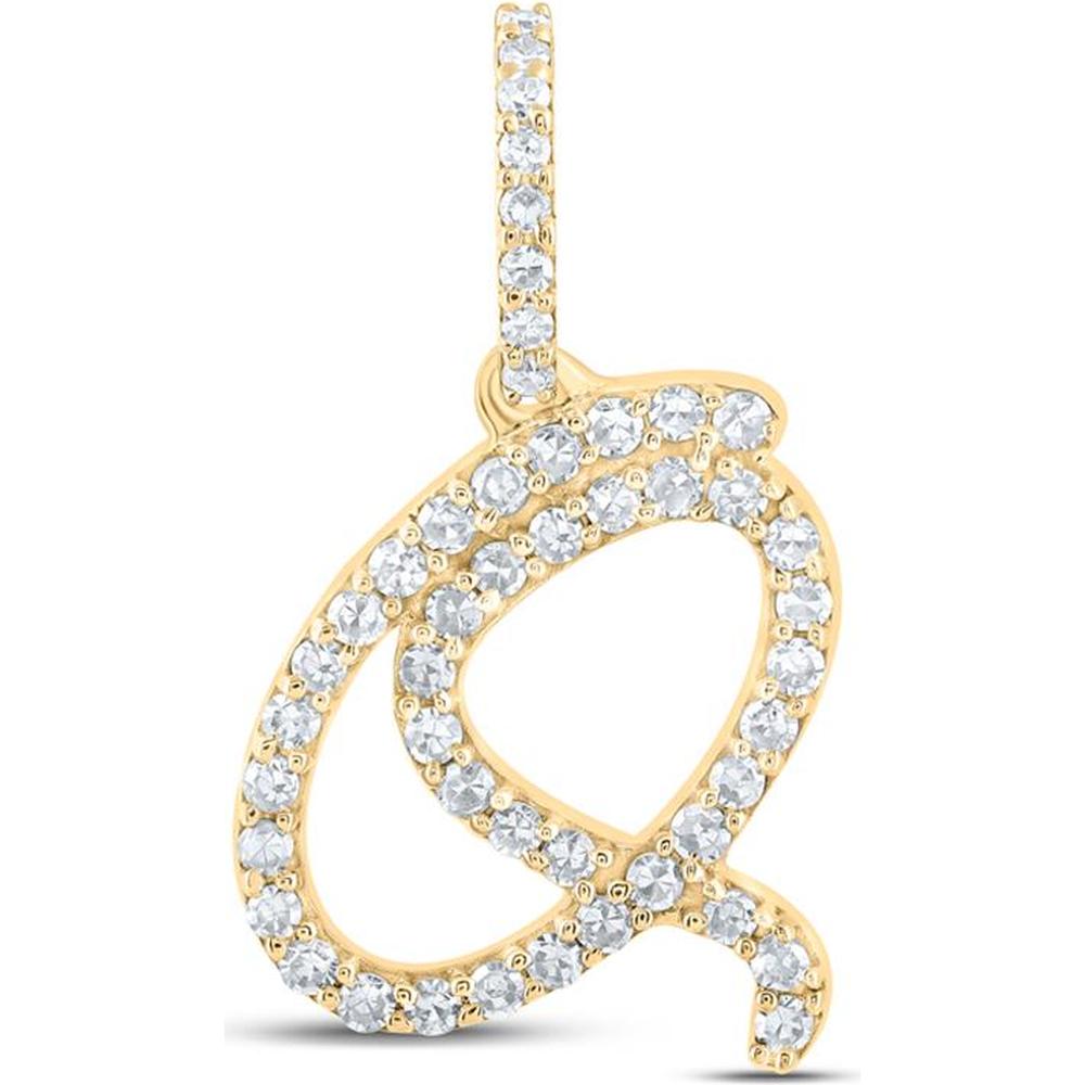 10K Yellow Gold Q Initial Pendant with Prong-Set Round Diamonds - 1/5 Carat Total Diamond Weight