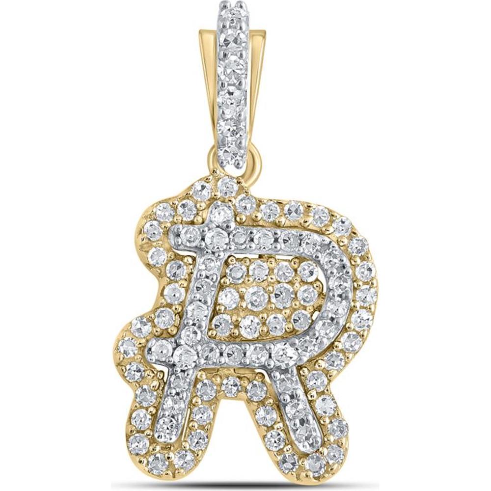 10K Yellow Gold R Initial Pendant with Prong-Set Round Diamonds - 0.20 Carat Total Diamond Weight