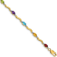 10K Yellow Gold Rainbow Gemstone Bracelet with Diamonds by Oro Pregiato