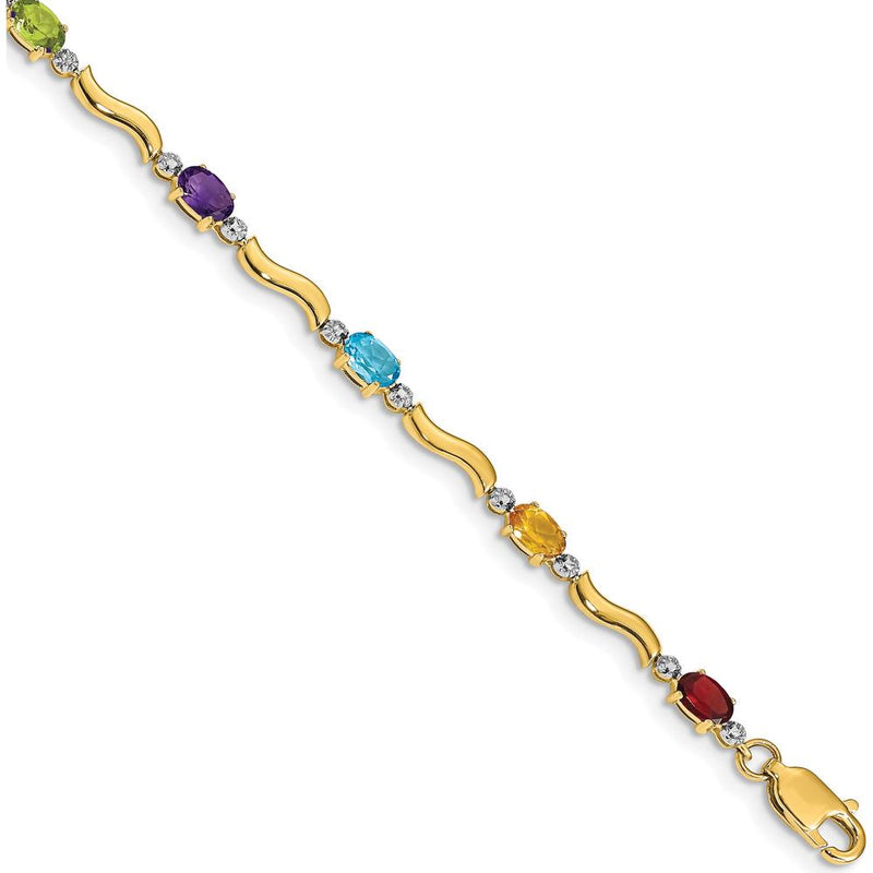 10K Yellow Gold Rainbow Gemstone Bracelet with Diamonds by Oro Pregiato