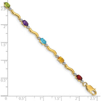 10K Yellow Gold Rainbow Gemstone Bracelet with Diamonds by Oro Pregiato