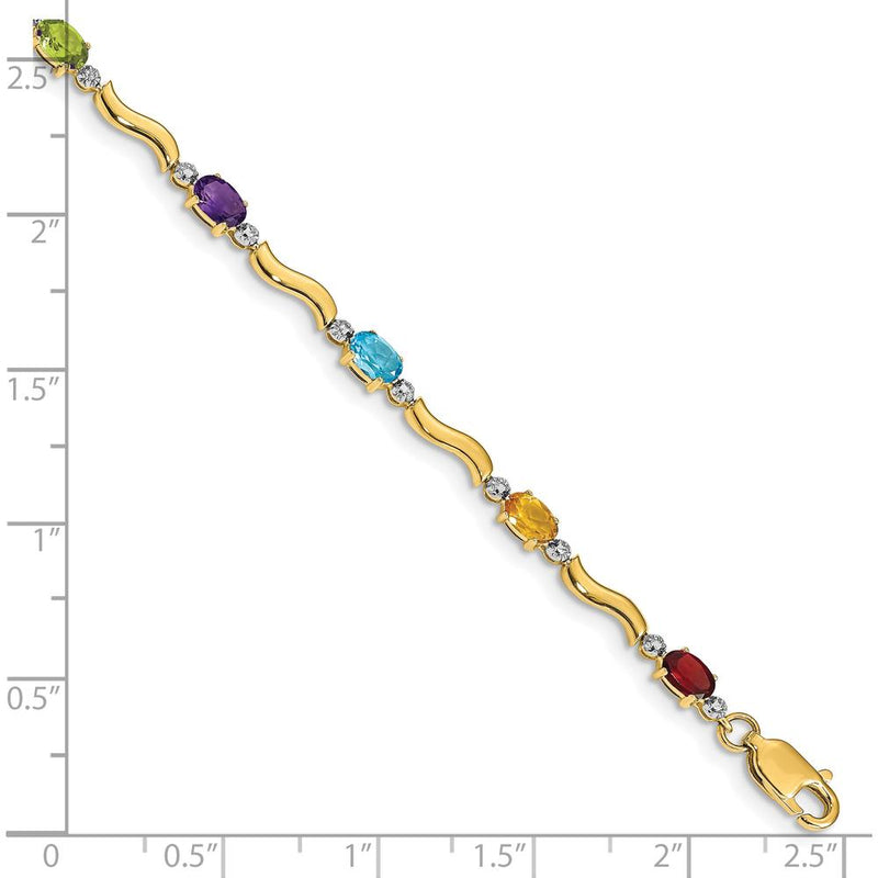 10K Yellow Gold Rainbow Gemstone Bracelet with Diamonds by Oro Pregiato