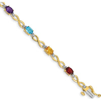 10K Yellow Gold Rainbow Gemstone Infinity Bracelet with Garnet, Citrine, Amethyst, Swiss Blue Topaz, Peridot, and Diamond Accents by Monteluci Fine Jewelry