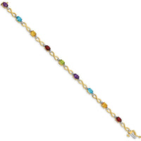 10K Yellow Gold Rainbow Gemstone Infinity Bracelet with Garnet, Citrine, Amethyst, Swiss Blue Topaz, Peridot, and Diamond Accents by Monteluci Fine Jewelry