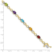 10K Yellow Gold Rainbow Gemstone Infinity Bracelet with Garnet, Citrine, Amethyst, Swiss Blue Topaz, Peridot, and Diamond Accents by Monteluci Fine Jewelry