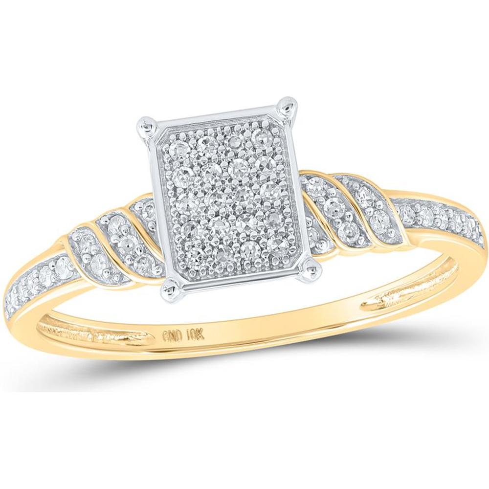 10K Yellow Gold Rectangular Cluster Ring with Prong-Set Round Diamonds - 1/6 Carat Total Diamond Weight