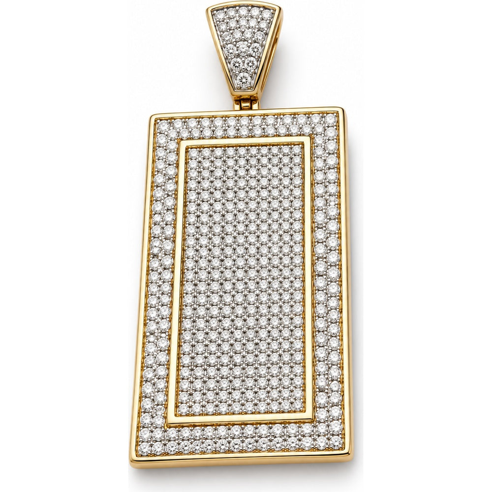 10K Yellow Gold Rectangular Dog Tag Pendant with Pavé Set Round Diamonds - 1.20 Carat Total Diamond Weight by Auriventus