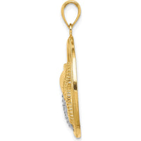 10K Yellow Gold Rhodium Accented Scallop, Starfish, Seahorse Circle Charm Pendant - 24.5mm