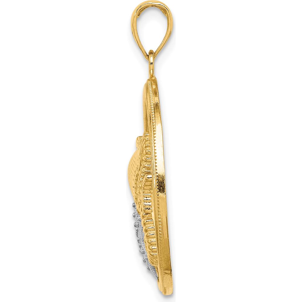 10K Yellow Gold Rhodium Accented Scallop, Starfish, Seahorse Circle Charm Pendant - 24.5mm