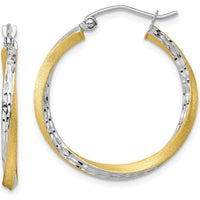 10K Yellow Gold Rhodium Diamond-Cut 2.5mm Twisted Hoop Earrings