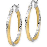 10K Yellow Gold Rhodium Diamond-Cut 2.5mm Twisted Hoop Earrings