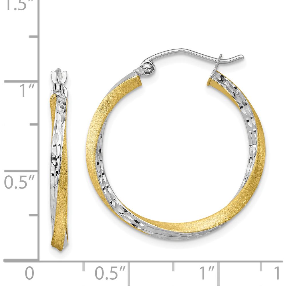 10K Yellow Gold Rhodium Diamond-Cut 2.5mm Twisted Hoop Earrings