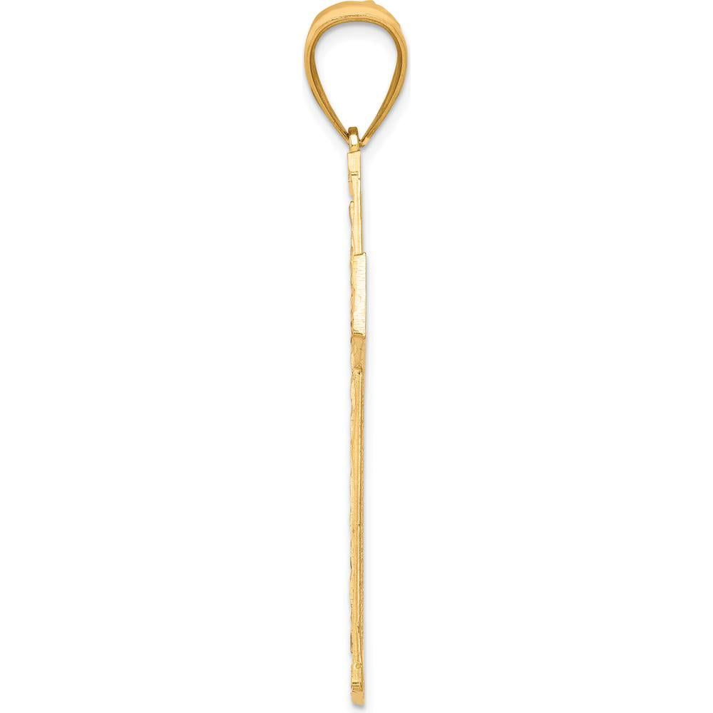 10K Yellow Gold Rhodium Diamond-Cut Cross Pendant - 55mm Length, 28mm Width
