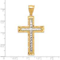 10K Yellow Gold Rhodium Diamond-Cut Cross Pendant - 55mm Length, 28mm Width