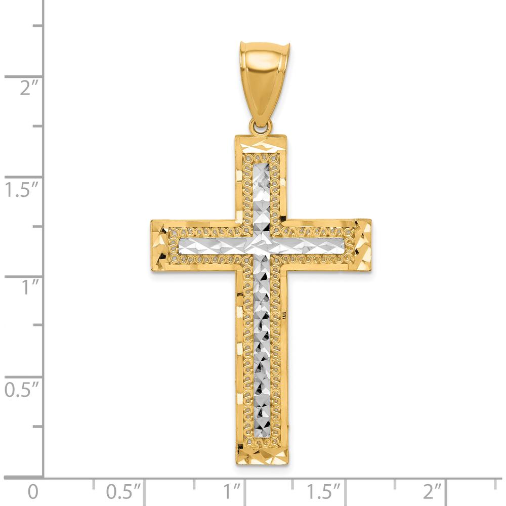 10K Yellow Gold Rhodium Diamond-Cut Cross Pendant - 55mm Length, 28mm Width