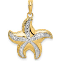 10K Yellow Gold Rhodium Diamond-Cut Starfish Charm Pendant