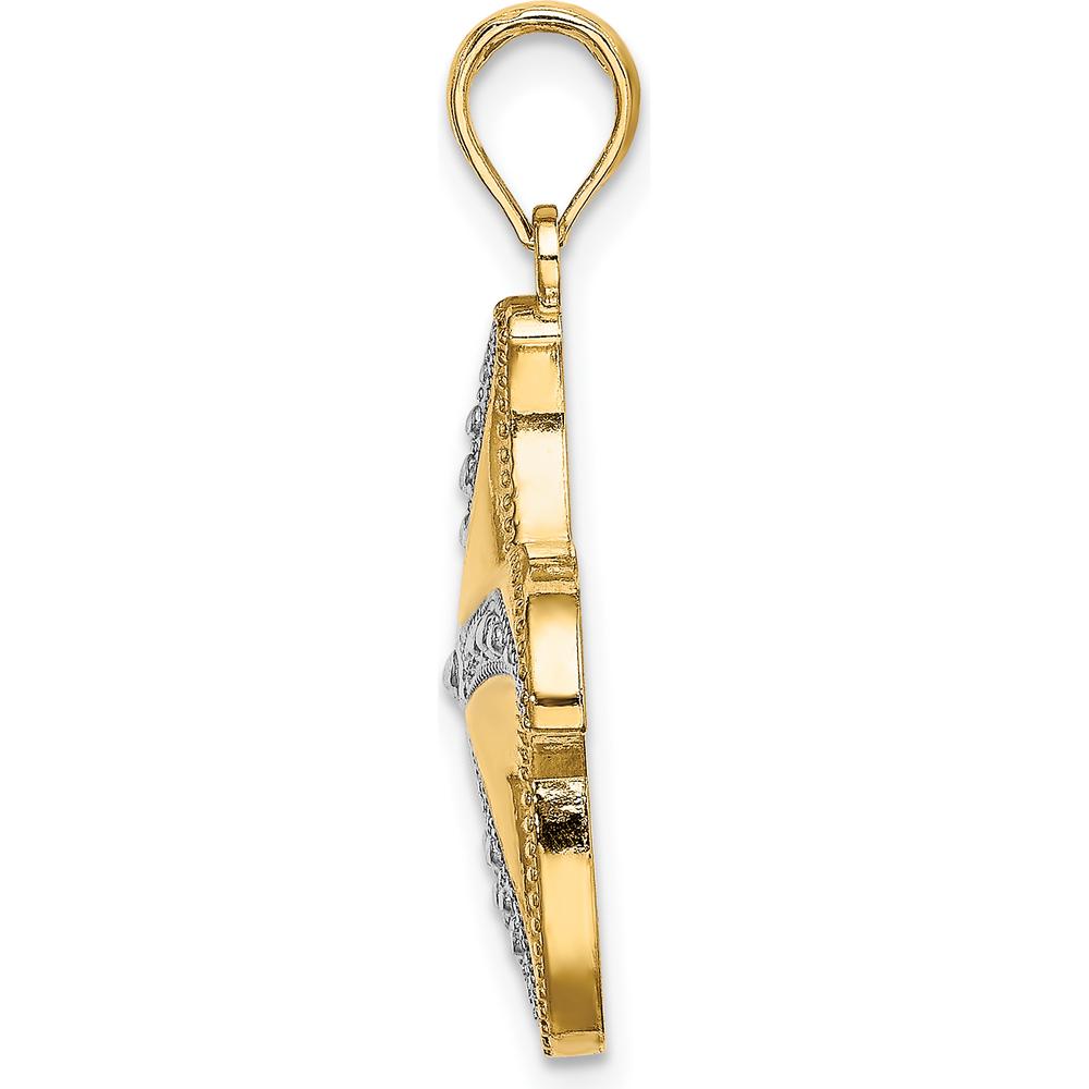10K Yellow Gold Rhodium Diamond-Cut Starfish Charm Pendant