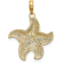 10K Yellow Gold Rhodium Diamond-Cut Starfish Charm Pendant